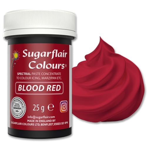 Sugarflair Spectral Blood Red Lebensmittelfarbpaste, hochkonzentrierte Lebensmittelfarbe für Buttercreme, Zuckerpaste, Royal Icing, Kuchendekorationen und mehr! Lebensmittelfarbstoff - 25g Sugarflair Spectral Blood Red Lebensmittelfarbpaste, hochkonzentrierte Lebensmittelfarbe für Buttercreme, Zuckerpaste, Royal Icing, Kuchendekorationen und mehr! Lebensmittelfarbstoff - 25g von Sugarflair Colours