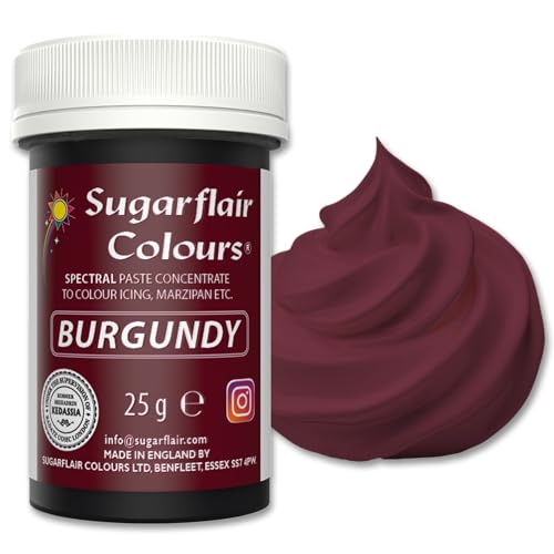 Sugarflair Spectral Burgundy Lebensmittelfarbe Paste, hochkonzentrierte Lebensmittelfarbe für Buttercreme, Zuckerpaste, Royal Icing, Kuchenmischungen und mehr! Lebensmittelfarbstoff - 25g Sugarflair Spectral Burgundy Lebensmittelfarbe Paste, hochkonzentrierte Lebensmittelfarbe für Buttercreme, Zuckerpaste, Royal Icing, Kuchenmischungen und mehr! Lebensmittelfarbstoff - 25g von Sugarflair Colours