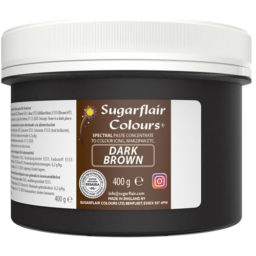 Sugarflair Lebensmittelfarbe Pasta Dark Brown, Pasta Lebensmittel Farbe für Fondant und Marzipan, Spectral Concentrated Paste Colours - 400g von Sugarflair Colours