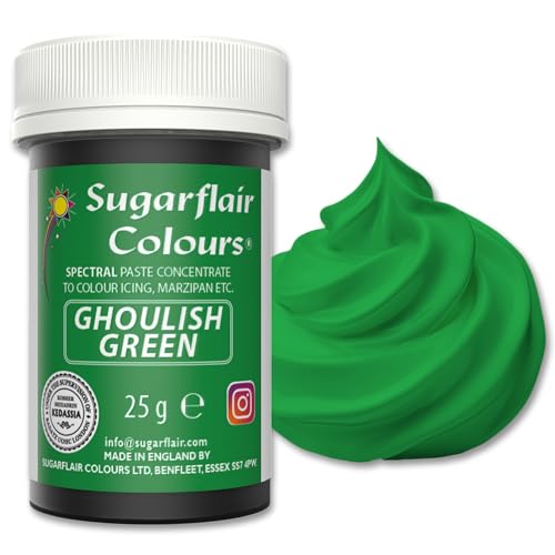 Sugarflair Spectral Ghoulish Green Lebensmittelfarbe Paste, hochkonzentrierte Lebensmittelfarbe für Buttercreme, Zuckerpaste, Royal Icing, Kuchenmischungen und mehr! Lebensmittelfarbstoff - 25g von Sugarflair Colours