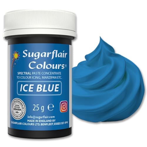 Sugarflair Spectral Ice Blue Lebensmittelfarbe Paste, hochkonzentrierte Lebensmittelfarbe für Buttercreme, Zuckerpaste, Royal Icing, Kuchenmischungen und mehr! Lebensmittelfarbstoff - 25g Sugarflair Spectral Ice Blue Lebensmittelfarbe Paste, hochkonzentrierte Lebensmittelfarbe für Buttercreme, Zuckerpaste, Royal Icing, Kuchenmischungen und mehr! Lebensmittelfarbstoff - 25g von Sugarflair Colours
