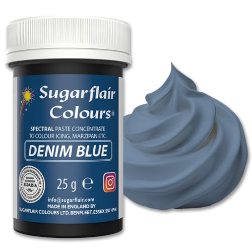 Sugarflair Spectral Denim Lebensmittelfarbe Paste, hochkonzentrierte Lebensmittelfarbe für Buttercreme, Zuckerpaste, Royal Icing, Kuchenmischungen und mehr! Lebensmittelfarbstoff - 25g Sugarflair Spectral Denim Lebensmittelfarbe Paste, hochkonzentrierte Lebensmittelfarbe für Buttercreme, Zuckerpaste, Royal Icing, Kuchenmischungen und mehr! Lebensmittelfarbstoff - 25g von Sugarflair Colours