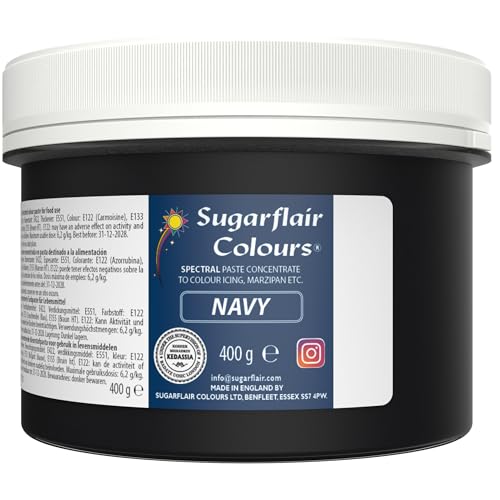 Sugarflair Lebensmittelfarbe Pasta Navy Navy Blue, Pasta Lebensmittel Farbe für Fondant und Marzipan, Spectral Concentrated Paste Colours - 400g von Sugarflair Colours