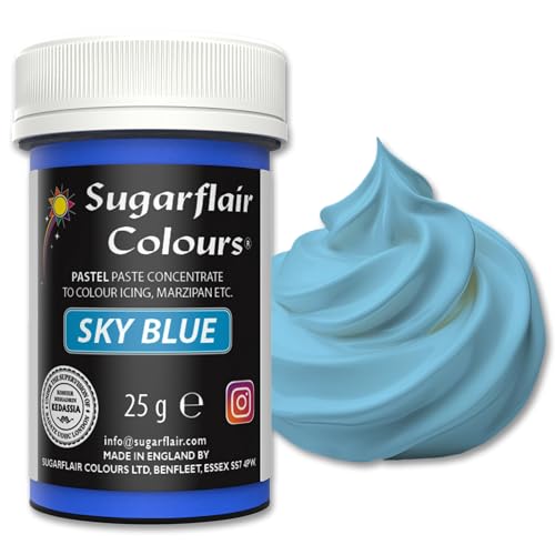 Sugarflair Lebensmittelfarbe Pasta Pastel Sky Blue, Pasta Lebensmittel Farbe für Fondant und Marzipan, Spectral Concentrated Paste Colours - 25g Sugarflair Lebensmittelfarbe Pasta Pastel Sky Blue, Pasta Lebensmittel Farbe für Fondant und Marzipan, Spectral Concentrated Paste Colours - 25g von Sugarflair Colours