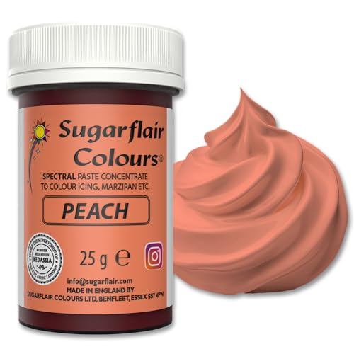 Sugarflair Lebensmittelfarbe Peach, Spectral hochkonzentrierte Lebensmittelfarbe für Buttercreme, Zuckerpaste, Royal Icing, Tortendekorationen und mehr! Lebensmittelfarbe in leuchtenden Farben! - 25g Sugarflair Lebensmittelfarbe Peach, Spectral hochkonzentrierte Lebensmittelfarbe für Buttercreme, Zuckerpaste, Royal Icing, Tortendekorationen und mehr! Lebensmittelfarbe in leuchtenden Farben! - 25g von Sugarflair Colours