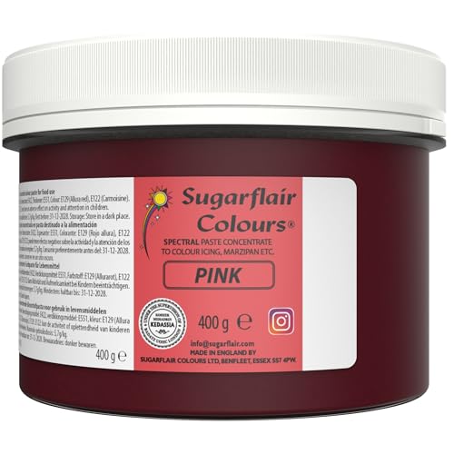 Sugarflair Lebensmittelfarbe Pasta Rosa, Pasta Lebensmittel Farbe für Fondant und Marzipan, Spectral Concentrated Paste Colours - 400g von Sugarflair Colours