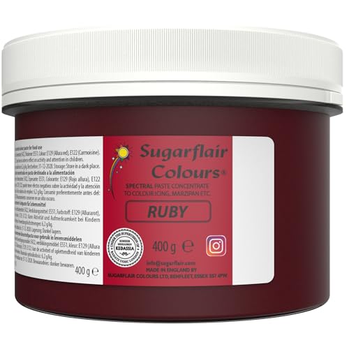 Sugarflair Lebensmittelfarbe Pasta Ruby, Pasta Lebensmittel Farbe für Fondant und Marzipan, Spectral Concentrated Paste Colours - 400g von Sugarflair Colours