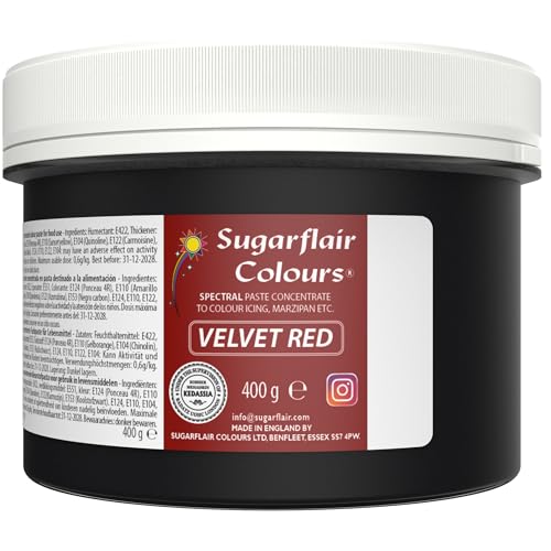 Sugarflair Lebensmittelfarbe Pasta Velvet Red, Pasta Lebensmittel Farbe für Fondant und Marzipan, Spectral Concentrated Paste Colours - 400g von Sugarflair Colours