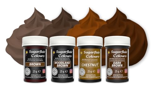 Sugarflair Pasta Lebensmittelfarben Brown Set/4, Pasta Lebensmittel Farben für Fondant, Marzipan, Zuckerpaste, Buttercreme und mehr: Chestnut, Dark Brown, Woodland Brown, Brown - Set/4 Sugarflair Pasta Lebensmittelfarben Brown Set/4, Pasta Lebensmittel Farben für Fondant, Marzipan, Zuckerpaste, Buttercreme und mehr: Chestnut, Dark Brown, Woodland Brown, Brown - Set/4 von Sugarflair Colours