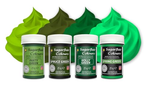 Sugarflair Pasta Lebensmittelfarben Green Set/4, Pasta Lebensmittel Farben für Fondant, Marzipan, Zuckerpaste, Buttercreme und mehr: Holly Green, Spring Green, Spruce Green, Party Green - Set/4 Sugarflair Pasta Lebensmittelfarben Green Set/4, Pasta Lebensmittel Farben für Fondant, Marzipan, Zuckerpaste, Buttercreme und mehr: Holly Green, Spring Green, Spruce Green, Party Green - Set/4 von Sugarflair Colours