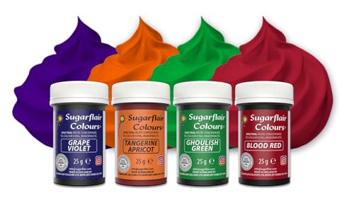 Sugarflair Pasta Lebensmittelfarben Mischung Set/4, Pasta Lebensmittel Farben für Fondant, Marzipan, Zuckerpaste, Buttercreme und mehr: Ghoulish Green, Grape Violet, Blood Red Sugarflair Pasta Lebensmittelfarben Mischung Set/4, Pasta Lebensmittel Farben für Fondant, Marzipan, Zuckerpaste, Buttercreme und mehr: Ghoulish Green, Grape Violet, Blood Red von Sugarflair Colours