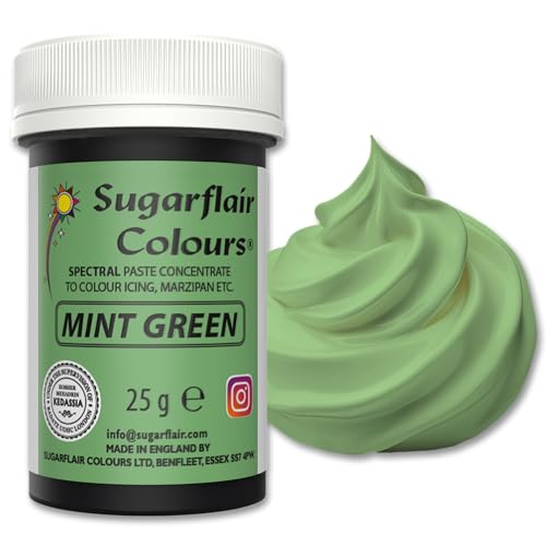 Sugarflair Spectral Mint Green Lebensmittelfarbe Paste, hochkonzentrierte Lebensmittelfarbe für Buttercreme, Zuckerpaste, Royal Icing, Kuchenmischungen und mehr! Lebensmittelfarbstoff - 25g Sugarflair Spectral Mint Green Lebensmittelfarbe Paste, hochkonzentrierte Lebensmittelfarbe für Buttercreme, Zuckerpaste, Royal Icing, Kuchenmischungen und mehr! Lebensmittelfarbstoff - 25g von Sugarflair Colours