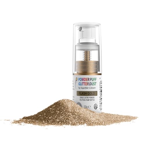 Sugarflair Pump Spray Powder Puff Glitter Dust Blitzgold - Lebensmittelfarbe Kuchen Dekoration, Nicht-Aerosol Spray Glitzer für Kuchen, Cupcakes und mehr - 10g Sugarflair Pump Spray Powder Puff Glitter Dust Blitzgold - Lebensmittelfarbe Kuchen Dekoration, Nicht-Aerosol Spray Glitzer für Kuchen, Cupcakes und mehr - 10g von Sugarflair Colours