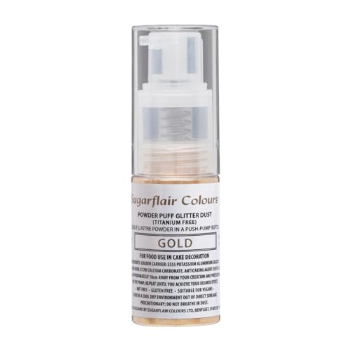 Sugarflair Pump Spray Powder Puff Glitter Dust Gold - Lebensmittelfarbe Kuchen Dekoration, Nicht-Aerosol Spray Glitter für Kuchen, Cupcakes und mehr - 10g Sugarflair Pump Spray Powder Puff Glitter Dust Gold - Lebensmittelfarbe Kuchen Dekoration, Nicht-Aerosol Spray Glitter für Kuchen, Cupcakes und mehr - 10g von Sugarflair Colours