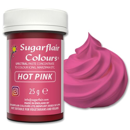Sugarflair Spectral Hot Pink Lebensmittelfarbe Paste, hochkonzentrierte Lebensmittelfarbe für Buttercreme, Zuckerpaste, Royal Icing, Kuchenmischungen und mehr! Lebensmittelfarbstoff - 25g von Sugarflair Colours