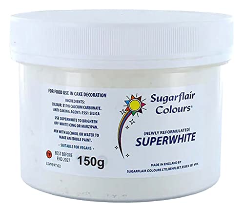 Sugarflair Superwhite Icing Whitener, Zuckerguss-Weißmacher für Royal Icing, Extra Weißer Essbarer Lebensmittelfarbe - 150g von Sugarflair Colours