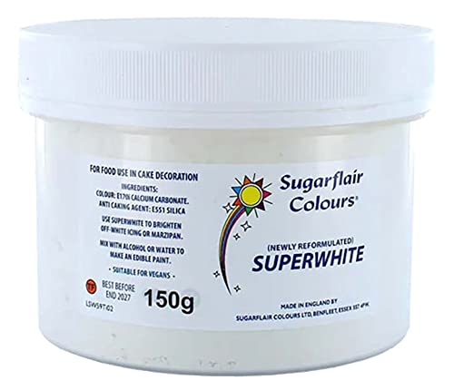 Sugarflair Superwhite Icing Whitener, Zuckerguss-Whitemacher für Royal Icing, Extra Whiteer Essbarer Lebensmittelfarbe - 150g von Sugarflair Colours