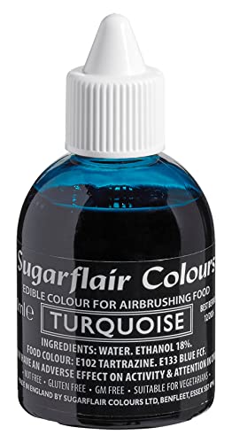 Sugarflair essbare Airbrush-Farbe, essbare Lebensmittelfarbe, Airbrush-Farbe für Kuchen, Cupcakes, Zuckerguss und Kuchendekorationen, 60 ml, Türkis von Sugarflair Colours