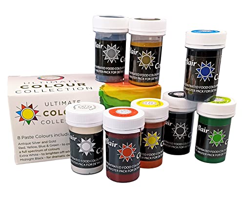 Sugarflair Ultimate Paste Collection, Food Colouring Paste Collection, 8 Amazing Colours, Jars, Rainbow Cake Kit, Use With Sugar Pastes, Buttercream, Cupcake Mix, Marzipan- Multicoloured 8 x 25g von Sugarflair Colours