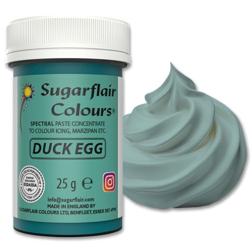 Sugarflair Spectral Duck Egg Lebensmittelfarbe Paste, hochkonzentrierte Lebensmittelfarbe für Buttercreme, Zuckerpaste, Royal Icing, Kuchenmischungen und mehr! Lebensmittelfarbstoff - 25g Sugarflair Spectral Duck Egg Lebensmittelfarbe Paste, hochkonzentrierte Lebensmittelfarbe für Buttercreme, Zuckerpaste, Royal Icing, Kuchenmischungen und mehr! Lebensmittelfarbstoff - 25g von Sugarflair Colours