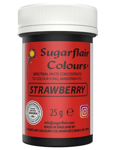 Sugarflair Lebensmittelfarbe Pasta Erdbeer Rot, Pasta Lebensmittel Farbe für Fondant und Marzipan, Spectral Concentrated Paste Colours - 25g von Sugarflair Colours