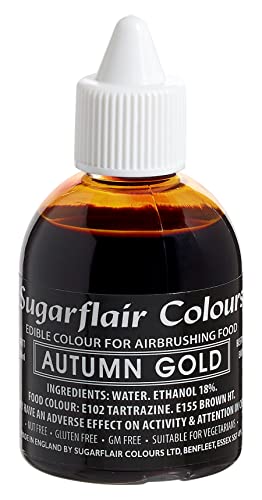 Sugarflair Airbrush Colouring Lebensmittelfarbe Herbstgold - Essbare Lebensmittel Farbe Flüssig, Airbrush-Farbe für Kuchen, Cupcakes, Zuckerguss und Kuchendekorationen - 60ml von Sugarflair Colours