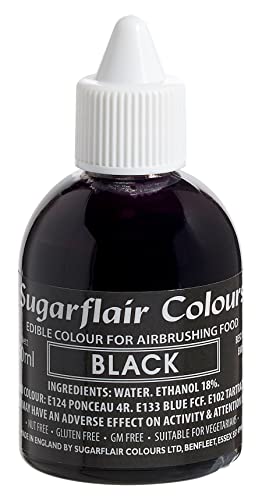 Sugarflair Airbrush Colouring Lebensmittelfarbe Schwarz - Essbare Lebensmittel Farbe Flüssig, Airbrush-Farbe für Kuchen, Cupcakes, Zuckerguss und Kuchendekorationen - 60ml von Sugarflair Colours