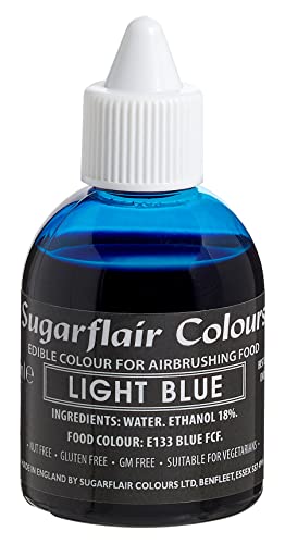 Sugarflair Airbrush Colouring Lebensmittelfarbe Hellblau - Essbare Lebensmittel Farbe Flüssig, Airbrush-Farbe für Kuchen, Cupcakes, Zuckerguss und Kuchendekorationen - 60ml von Sugarflair Colours