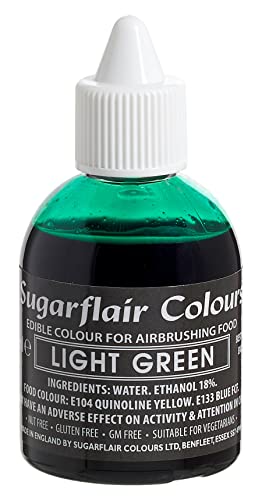 Sugarflair Airbrush Colouring Lebensmittelfarbe Hellgrün - Essbare Lebensmittel Farbe Flüssig, Airbrush-Farbe für Kuchen, Cupcakes, Zuckerguss und Kuchendekorationen - 60ml von Sugarflair Colours