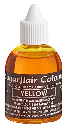 Sugarflair Airbrush Colouring Lebensmittelfarbe Gelb - Essbare Lebensmittel Farbe Flüssig, Airbrush-Farbe für Kuchen, Cupcakes, Zuckerguss und Kuchendekorationen - 60ml von Sugarflair Colours