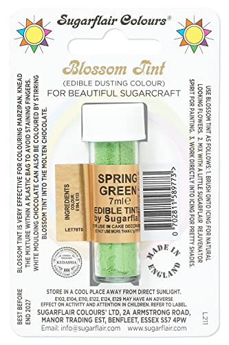 Sugarflair Blossom Tint Dusting Lebensmittelfarbe Pulver Frühlingsgrün - Lebensmittel Farbe Pulver zur Dekorationen Farbzuckerpaste, Fondant, Zuckerguss, Schokolade, Buttercreme, Macarons - 7ml von Sugarflair Colours