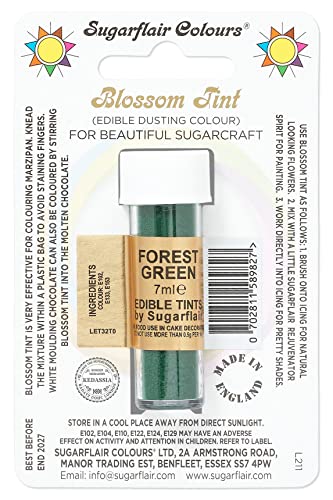 Sugarflair Blossom Tint Dusting Lebensmittelfarbe Pulver Waldgrün - Lebensmittel Farbe Pulver zur Dekorationen Farbzuckerpaste, Fondant, Zuckerguss, Schokolade, Buttercreme, Macarons - 7ml von Sugarflair Colours