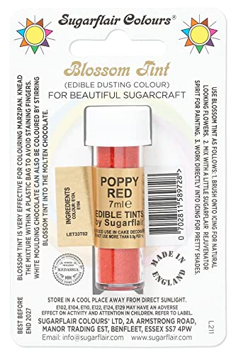 Sugarflair Blossom Tint Dusting Lebensmittelfarbe Pulver Mohnrot - Lebensmittel Farbe Pulver zur Dekorationen Farbzuckerpaste, Fondant, Zuckerguss, Schokolade, Buttercreme, Macarons - 7ml von Sugarflair Colours