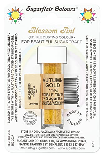 Sugarflair Blossom Tint Dust Lebensmittelfarbe Pulver Herbstgold - Lebensmittel Farbe Pulver zur Dekorationen Farbzuckerpaste, Fondant, Zuckerguss, Schokolade, Buttercreme, Macarons - 7ml von Sugarflair Colours