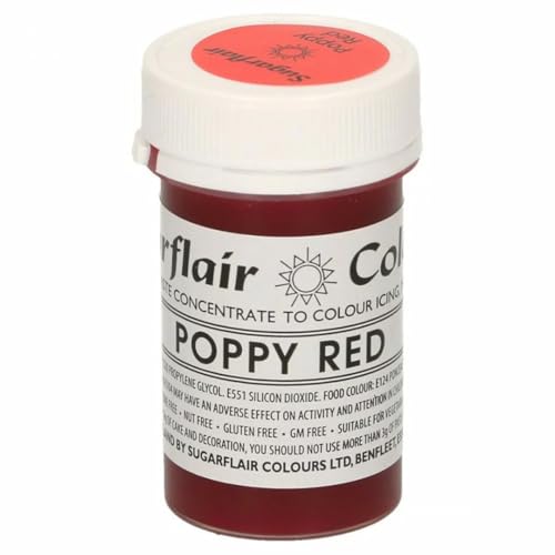 Sugarflair Essbare Fondant Paste Farbe 25g -Poppy Red Rot von Sugarflair