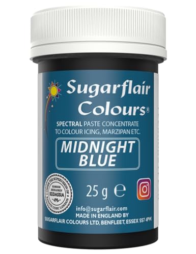 Sugarflair Spectral Midnight Blue Lebensmittelfarbpaste, hochkonzentriert für die Verwendung mit Zuckerpasten, Buttercreme, Royal Icing oder Kuchenmischung, lebendige Farbfarbe – 25 g von Sugarflair Colours