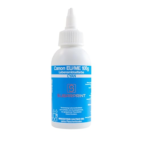 Lebensmitteltinte 100ml für Canon Drucker – Hochwertige Lebensmittelfarbe CYMK, ideal für hochwertige Lebensmitteldrucke (Cyan) von Sugarprint
