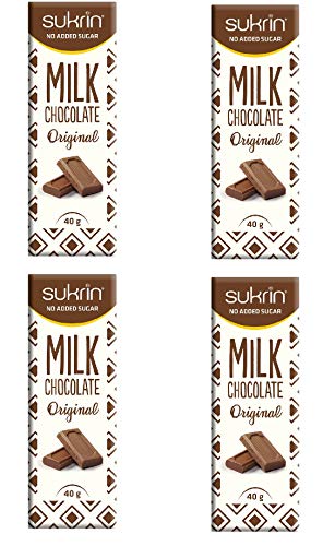 Sukrin Milchschokoladenriegel – kalorienreduziert, cremig glatt, hergestellt mit natürlichen Süßstoffen, 40 g (4 Stück) von Sukrin