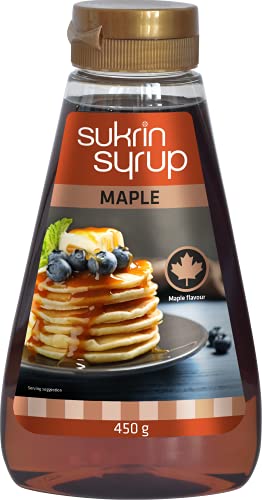 Sukrin Syrup Maple - dickflüssiger Ahornsirup mit reduziertem Kohlenhydratanteil zum Süßen und Backen mit 49% Ballaststoffen (450g Flasche) von Sukrin
