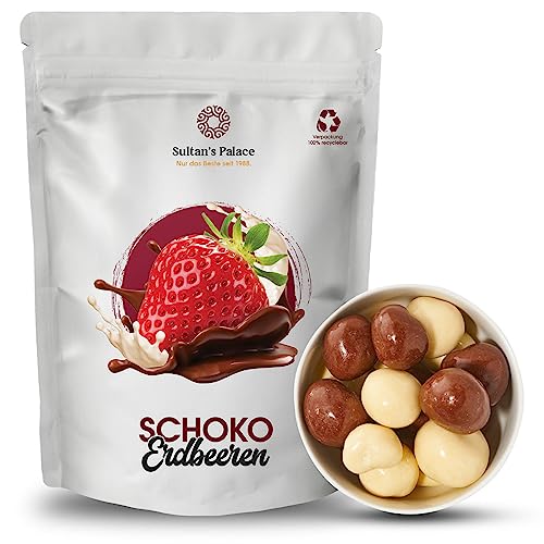 Sultan’s Palace Gefriergetrocknete Erdbeeren in Vollmilch Schokolade und Weißer Schokolade – 1000 g– Fruchtig und Knackig – Schokoladenfrüchte – Geschenkidee von Sultan's Palace