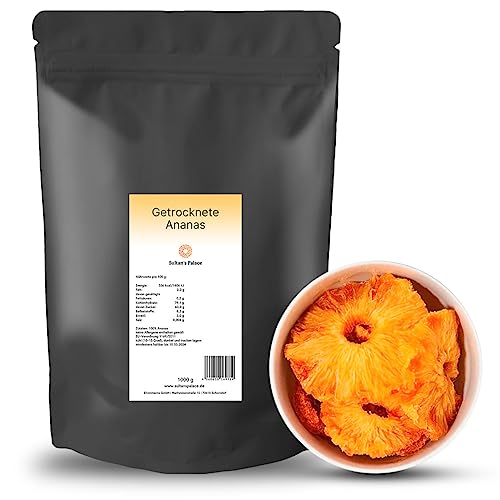 Sultan’s Palace Getrocknete Ananas 200g I Ananas Scheiben Getrocknet Ohne Zucker I Trockenobst für Unterwegs & Zuhause I Getrocknetes Obst (Vegan, Glutenfrei) von Sultan's Palace