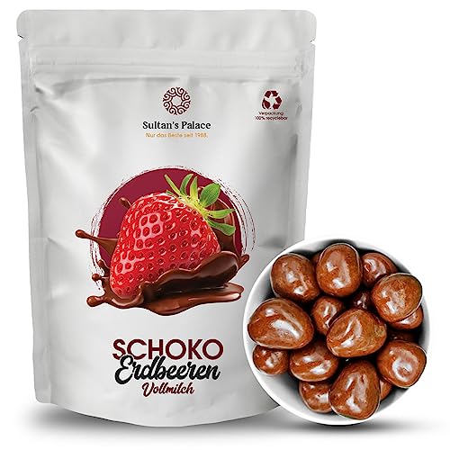 Sultan’s Palace Getrocknete Erdbeeren in Vollmilch Schokolade I 200g I Schokoladenfrüchte – Geschenkidee für jedes Alter I Trockenobst in Schokomantel I Made in Europe I Vegan von Sultan's Palace