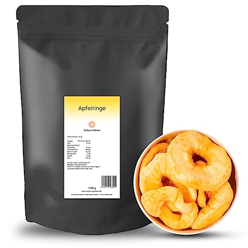 Sultan’s Palace Getrocknete Apfelringe – 1000 g – Beste Premium Qualität – Getrocknete Apfelscheiben ohne Zucker – Trockenobst Äpfel als Vegane Frucht Snacks – Dried Apples (Glutenfrei, Laktosefrei) von Sultan's Palace