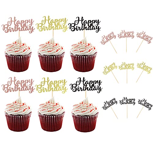 Sumerk 36 Stück glitzernde Cupcake-Topper Happy Birthday Cupcake-Picks Geburtstagstorten-Dekorationen Babyparty Jubiläum Party Supplies von Sumerk