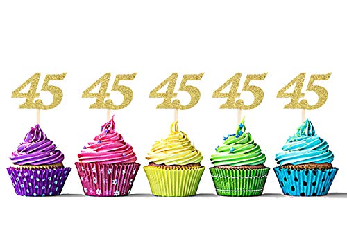 Sumerk Cupcake-Dekoration für 45. Geburtstag, glitzernd, goldfarben, 36 Stück von Sumerk