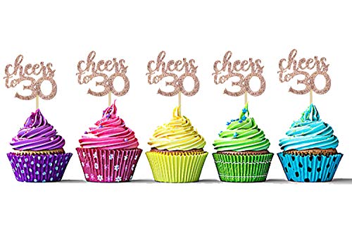 Sumerk Cupcake-Topper zum 30. Geburtstag, Glitzer, Roségold, 36 Stück von Sumerk