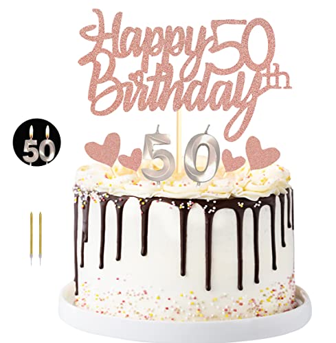 Sumerk Kuchendekoration mit der Zahl 50 Geburtstagskerzen in Herzform, Kuchendekorationsset zum 50. Geburtstag, 17 Stück von Sumerk