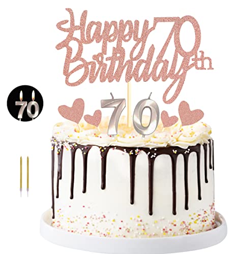 Sumerk Kuchendekoration zum 70. Geburtstag, mit Zahl, 70 Geburtstagskerzen, Herz, Cupcake-Dekoration, Set für 70. Geburtstag, Jahrestag, 17 Stück von Sumerk