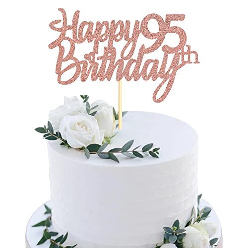 Sumerk Rose Gold Glitter Happy 95th Birthday Cake Topper 95th Cake Topper für Geburtstag Jahrestag Party Dekorationen - 1 Stück von Sumerk