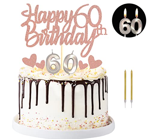 Sumerk Tortenaufsatz mit Zahl 60 Geburtstagskerzen in Herzform, für 60. Geburtstag, 17 Stück von Sumerk